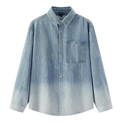 森马工装水洗牛仔渐变长袖衬衫男