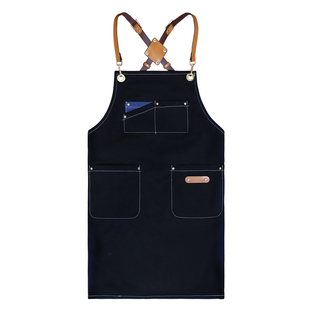 时尚厚帆布防水工作服围裙男餐饮奶茶烘焙店女咖啡师牛仔定制logo