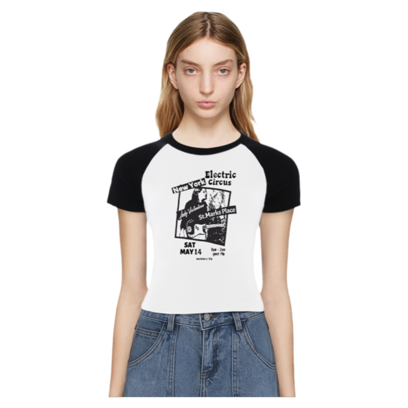 BM短袖上衣女夏季纯欲小众短款辣妹T插肩复古美式修身显瘦休闲