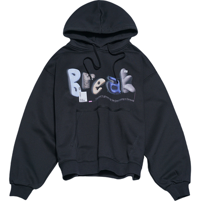 STILLYOU百搭黑灰色加绒连帽卫衣