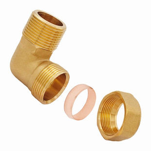 铜管卡套外丝弯头4分转15mm16 22太阳能平板紫铜圈老式卡套管接头