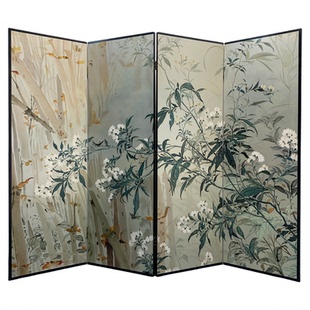 法式中国风手绘银箔屏风婚纱摄影背景摆设装饰画酒店餐厅客厅折屏