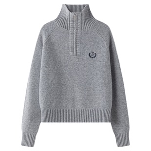 东京岁时记jk秋冬慵懒风翻领毛衣学院风小个子宽松显瘦灰色上衣