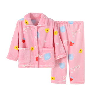 小女孩儿童睡衣春秋冬季加厚款法兰绒家居服女童女宝宝珊瑚绒套装