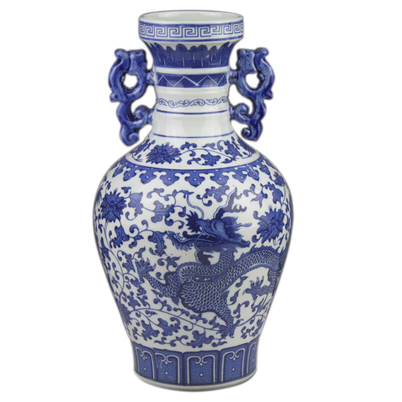 青花瓶摆件仿古瓷龙釉中彩景德镇陶瓷器双儿蒜头瓶客厅家居装饰品