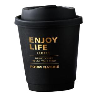 一次性热饮中空双层烫金350ml高档全暗黑色咖啡隔热防烫纸杯定制
