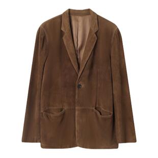 THESOONG/土耳其进口头层羊皮反绒上衣削薄工艺擦色做旧西装外套