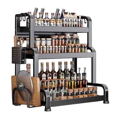 厨房多功能置物架调料品收纳架盒家用台面调味罐油盐酱调味料架子