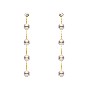 HELAS赫拉流动系列有核淡水珍珠耳环14K金耳饰培育钻耳坠多戴耳链