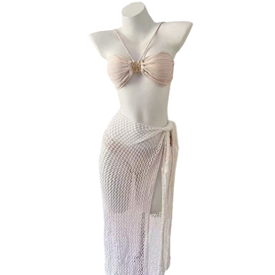 泳衣女欧美风性感纯欲高级长裙三件套分体比基尼罩衫海边绝美度假