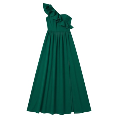 Off-Shoulder Ruffle Hem Slit Dress露肩荷叶边下摆开叉连衣长裙