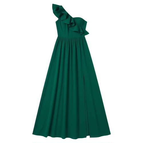 Off-Shoulder Ruffle Hem Slit Dress露肩荷叶边下摆开叉连衣长裙