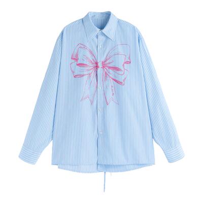 BJHG秋季独特蝴蝶印花条纹衬衫女