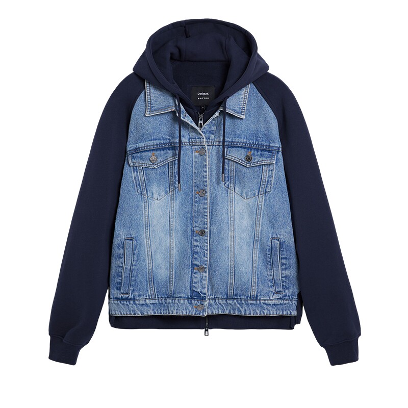 Desigual【BOTTER联名】明星同款牛仔拼接假两件连帽卫衣外套