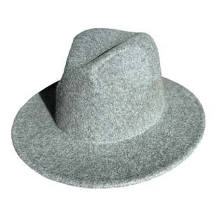 复古气质麻灰色纯羊毛呢礼帽爵士帽男女秋冬宽檐礼帽绅士帽子毡帽