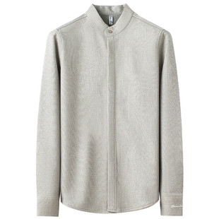 毛呢立领衬衫男士冬天商务内搭加厚保暖衬衣新中式男装高级感磨毛