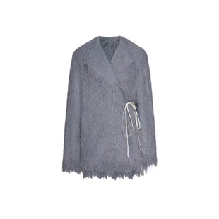 金珍妮同款气质百搭时尚毛绒绒流苏系带外套女2025灰色皮草大衣