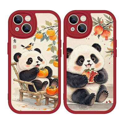 红色大熊猫情侣手机壳