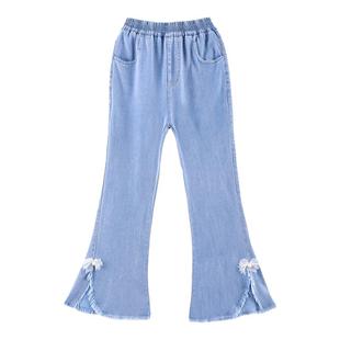 女童夏季裤子洋气微喇叭牛仔冰丝长裤超薄款防蚊裤宽松时尚小女孩