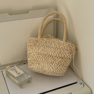 小清新手提草包女海边度假沙滩 新款 新品 可爱玉米皮手拎草编包