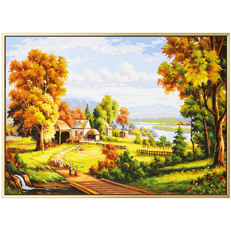 diy数字客厅风景手绘填充油彩画
