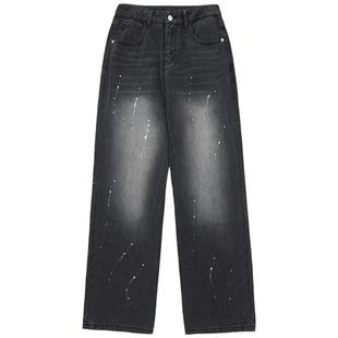 Dangerouspeople薛之谦dsp泼墨水洗牛仔裤宽松美式潮直筒休闲长裤