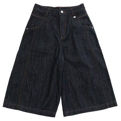 率性磨破设计街头感阔腿七分裤