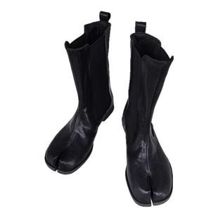 2025秋冬真皮短靴男女同款水洗马皮tabi分趾鞋女分趾靴低跟烟筒靴