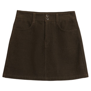 CV大码女装2025秋季新款复古高腰灯芯绒半身裙坑条A字裙女胖妹mm