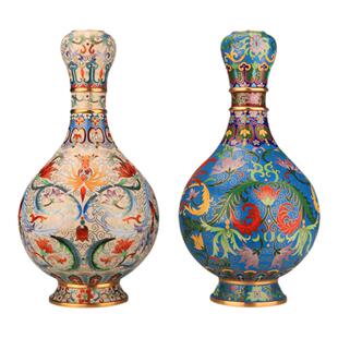 北京景泰蓝花瓶霍铁辉作品一路连升珐琅瓶纯手工铜胎掐丝对瓶摆件
