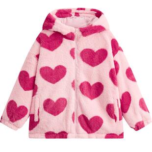 爱法贝童装冬新品女童夹棉厚外套中大童保暖棉服儿童洋气爱心外套