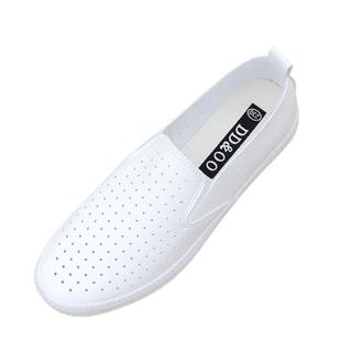 夏新款皮面平底懒人鞋一脚蹬套脚小白鞋韩版透气女鞋百搭休闲板鞋