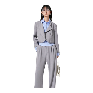 VEE/唯己【光阴的故事】秋季新款拼接假两件西服外套+休闲裤套装