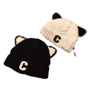 欧美小众设计个性猫猪耳朵情侣针织毛线帽可爱保暖秋冬男女帽子潮