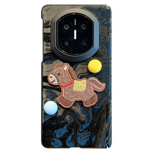 适用华为MateX7折叠屏手机壳轻奢流光黑刺绣小马折叠支架MateX6壳膜一体前框matex5x3典藏版挂绳护轴防摔男女