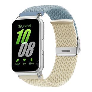 适用三星Galaxy Fit3智能运动手表带拼色尼龙编织卡扣 新款FIT3时尚金属表链男女SM-R390个性Samsung替换配件