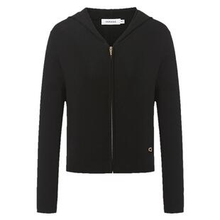 VGRASS维格娜丝秋季新款简约百搭连帽拉链针织开衫毛衣女黑色显瘦