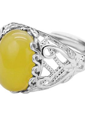 同心莲原创新款玉石戒指925纯银镶天然黄玉髓指环女情人节礼物R44