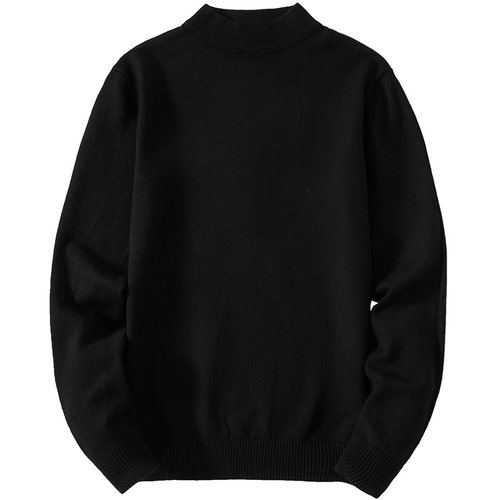 半高领毛衣男秋冬保暖一体绒加厚加绒打底衫中领针织衫黑色毛线衣