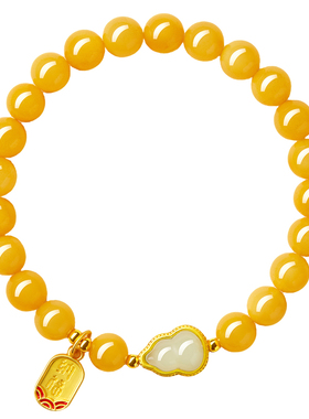 贺福缘天然鸡油黄蜜蜡葫芦手串