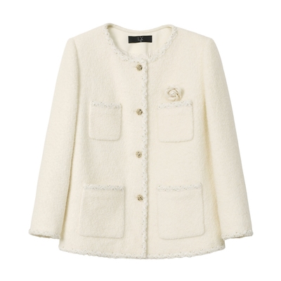 蓝语优雅小香风轻薄短款羽绒服