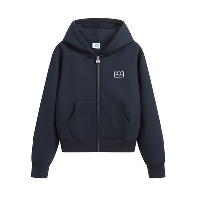 修身短款加绒美式连帽开衫卫衣