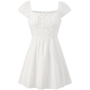 乐町初恋裙白色连衣裙年夏季小白裙显瘦显高长半裙双飞袖连衣裙