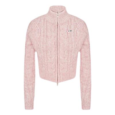 立领麻花纹双拉链毛衣开衫