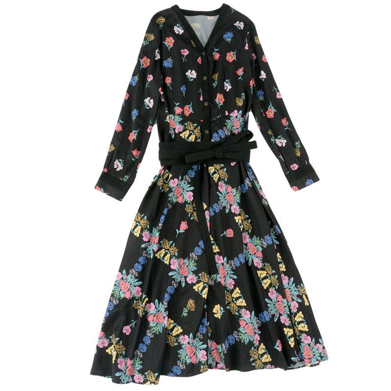 碎花连衣裙法式显瘦中长款复古