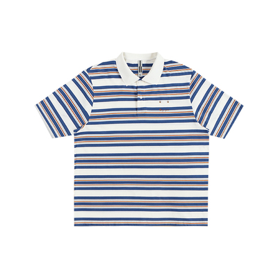 ATRY条纹短袖男款T恤女美式复古休闲印花宽松polo衫翻领百搭上衣