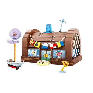 AREAX砖区积木海绵宝宝蟹堡王餐厅积木成人积木玩具男孩女孩礼物