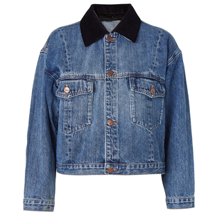 【商场同款】秸熙春秋复古水洗丹宁牛仔外套双层领小个子短款上衣