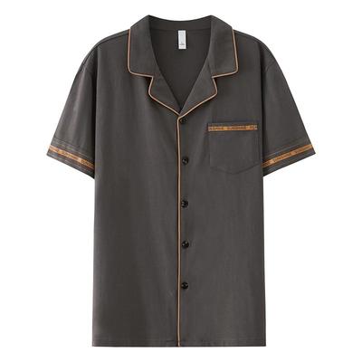 全棉睡衣男款纯棉单件上衣夏季短袖开衫大码加肥加大宽松薄家居服