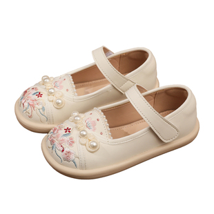 汉服鞋女童春秋新款古风软底小女孩绣花鞋古装新中式国风儿童皮鞋